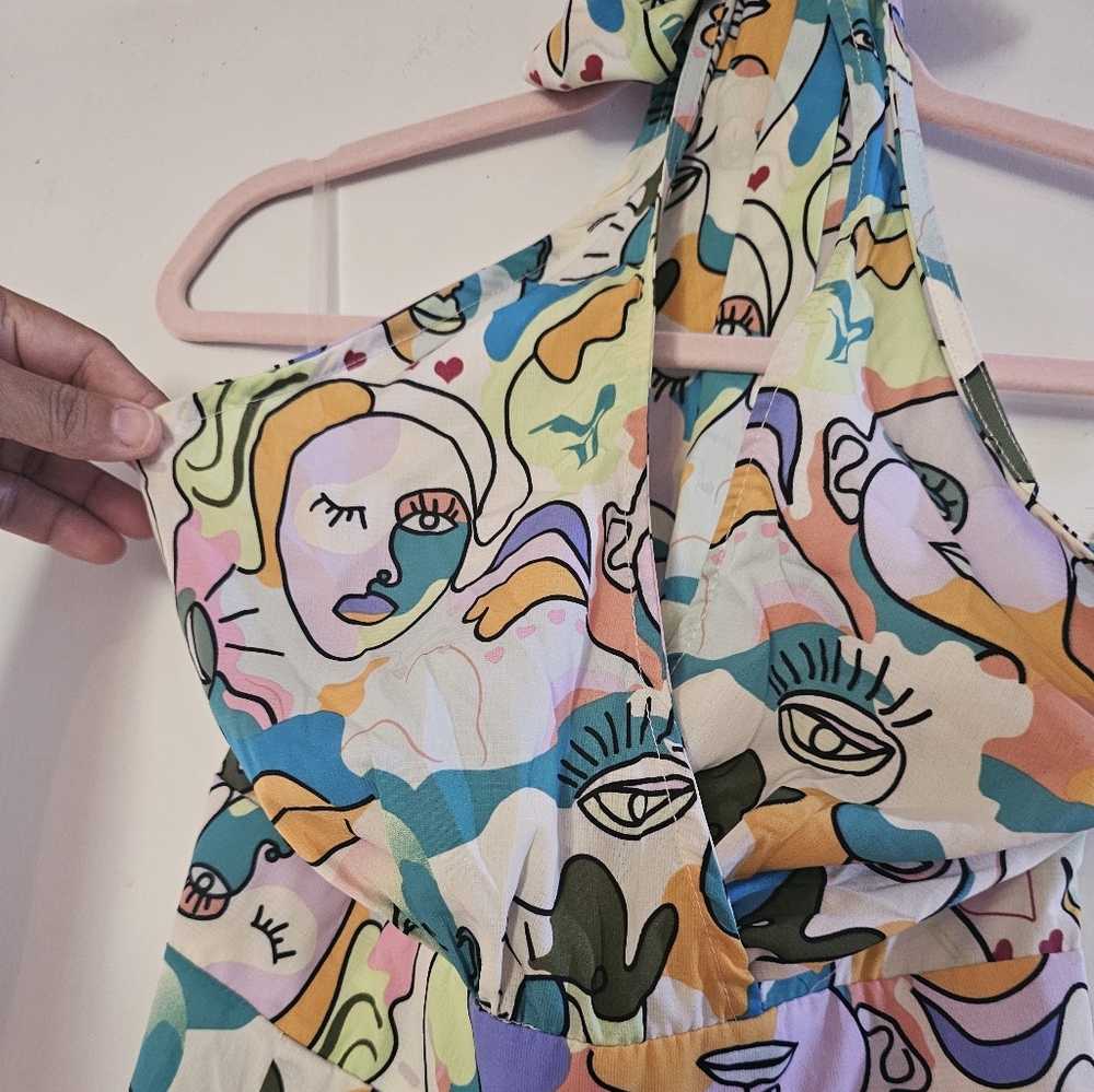 Colorful Abstract Face Print Pants, - Picture 3 of 7